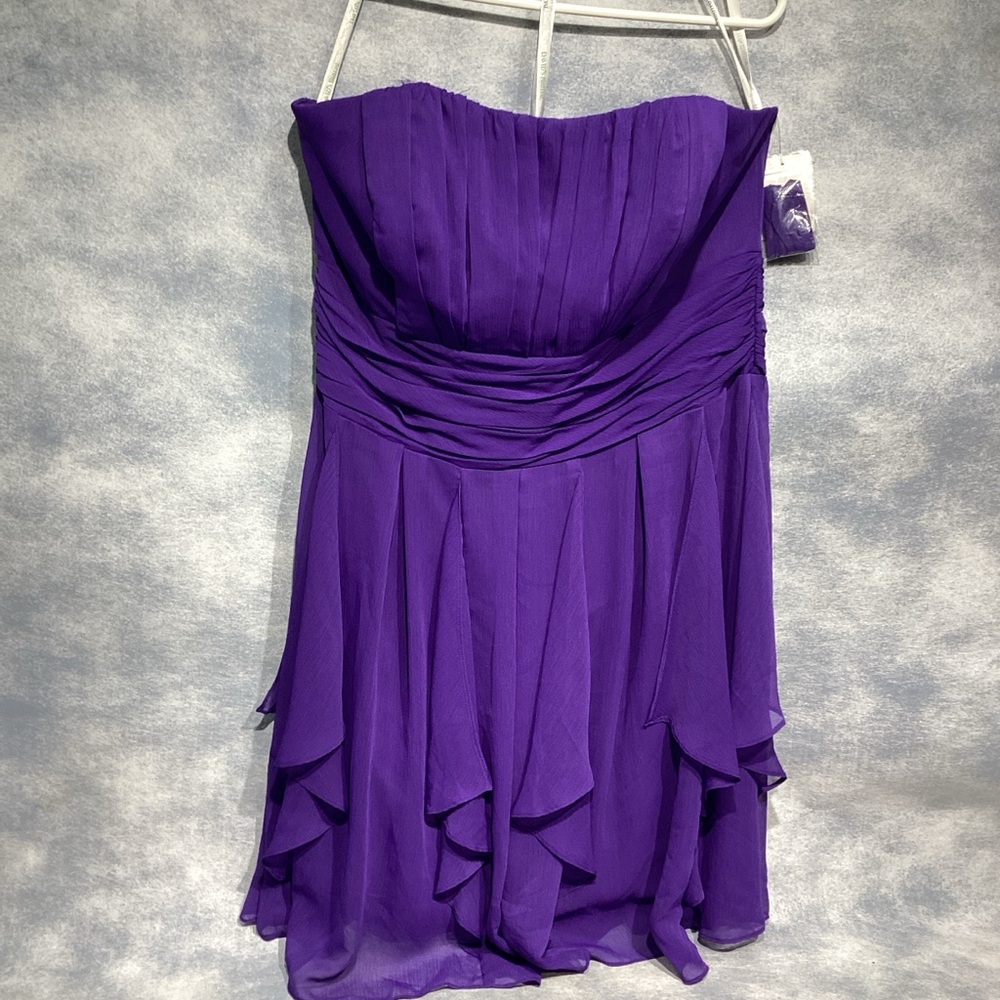 Deep Grape Strapless Chiffon Dress Fairycore Dance Wedding Guest 16 NWT